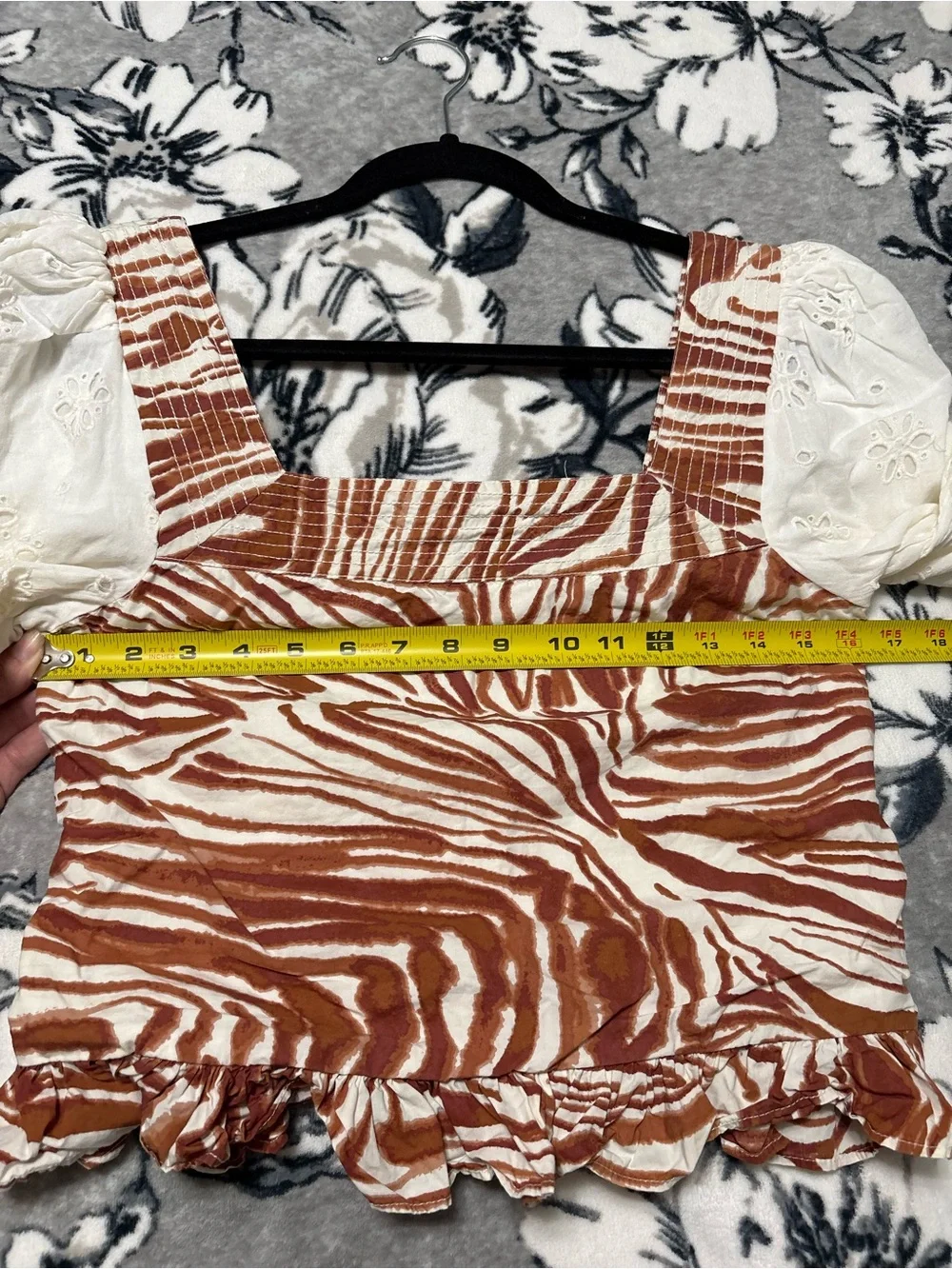 Anthropologie Love the Label Zebra Smocked Puff Sleeve Blouse - Medium